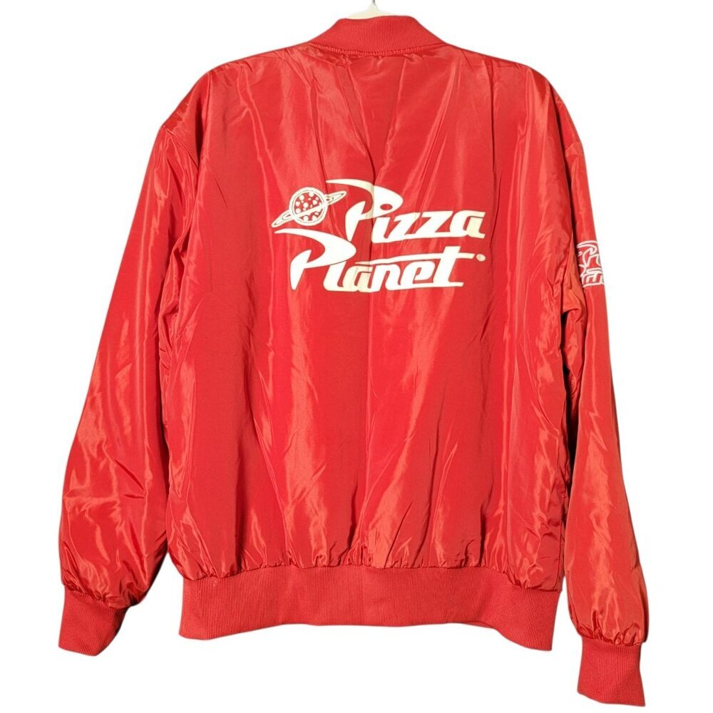 Toy Story Red Pizza Planet Satin Bomber Windbreaker Jacket Adult Medium & Cap L - Picture 5 of 12